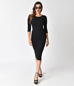 Unique-Vintage-Retro-Pinup-Rockabilly-1960-Petite-Robe-Noire-Classique-Black-Wiggle-Dress-Robe-Noire-Ajustée 