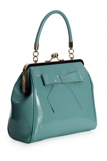 Vintage-Handbag-Turquoise-Glossy-Bow-Retro