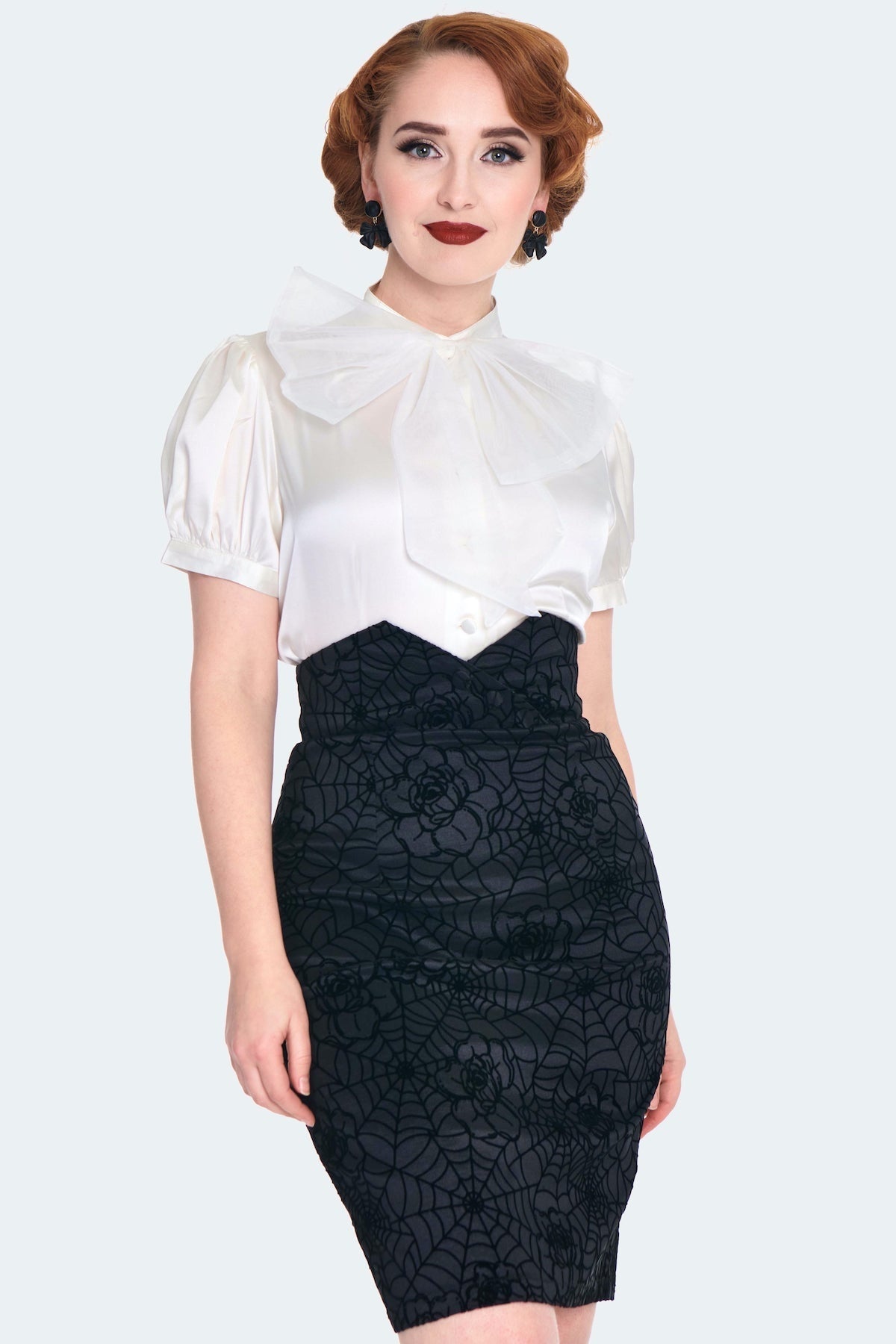 Jupe Ajusté Toile d'Araignée et Fleurs Noire M