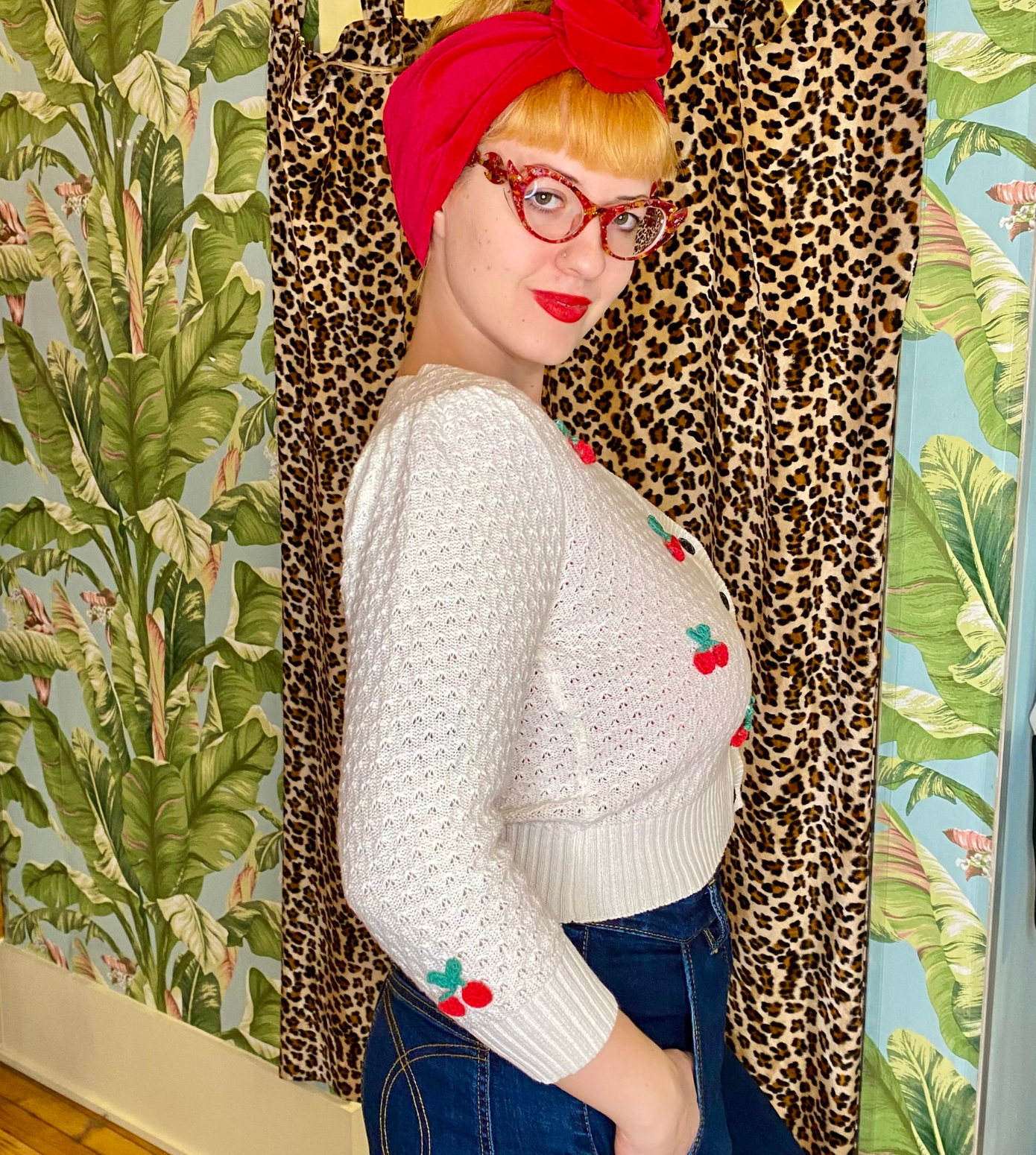 Cardigan Crocheté Blanc à Cerises  L